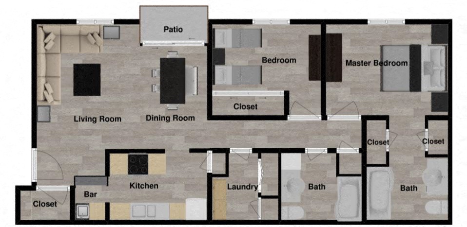 Floor plan for 2 beds, 2 baths, 1220 sqft